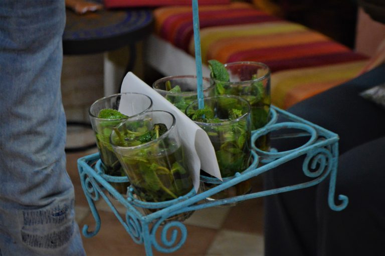 3 Glasses of mint tea served in a store