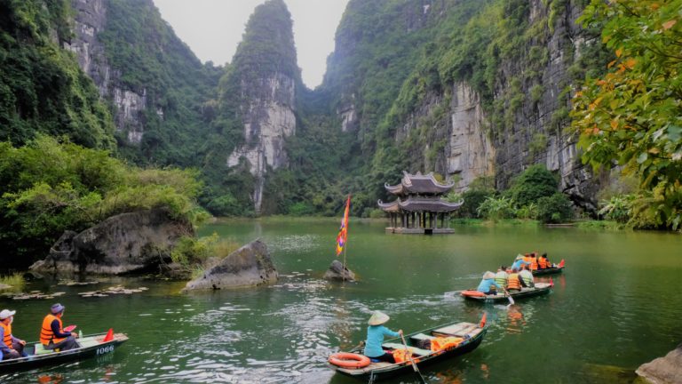 Boating through the beautiful Tran An River