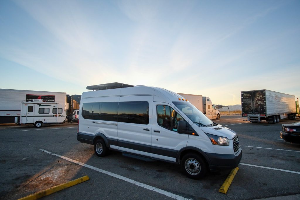 Van parked in truck stop