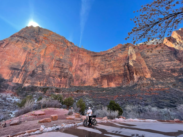 Bike in front of Angles Landing Peak