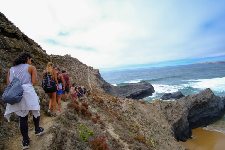 Hiking along the cliffs with an ocean view